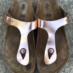 RESERVED Birkenstock Rose Gold Leather Gizeh SFB